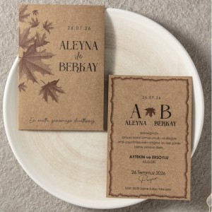 Kraft Kağıttan Zarfı Yaprak Desenli Dikdörtgen Davetiye