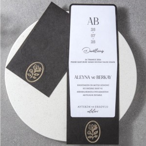 Zarfsız Dışı Siyah İçi Beyaz Geçmeli Katlamalı Davetiye