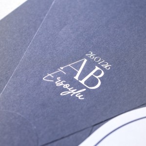 Lacivert Üçgen Kapaklı Zarflı İçi Oval Kesimli Davetiye