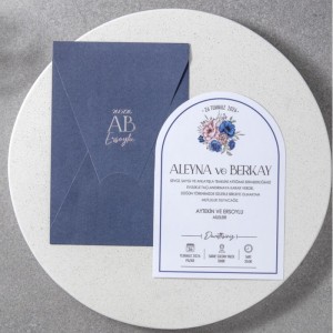 Lacivert Üçgen Kapaklı Zarflı İçi Oval Kesimli Davetiye