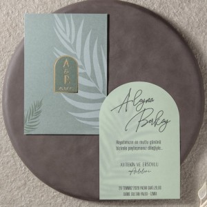 Zarfı İçi Palmiye Yaprak Tasarımlı Sade Davetiye Modeli