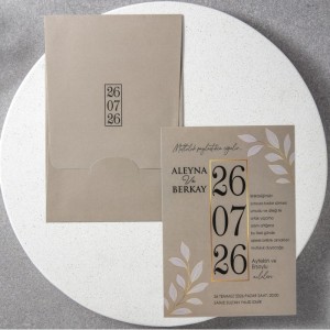 Açık Kahverengi Zeminli Sade Yaprak Tasarımlı Davetiye Modeli