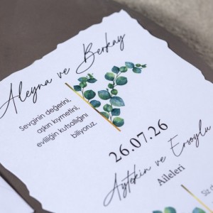 İçi Tırtıklı Kenarlı Okaliptüs Yapraklı Davetiye Modeli