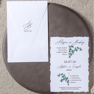 İçi Tırtıklı Kenarlı Okaliptüs Yapraklı Davetiye Modeli