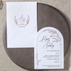 İçi Oval Kesim Yaldız Süslemeli Zarfı Baskılı Davetiye Modeli