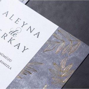 Zarfı İçi Gri Mermer Desen Baskılı Özel Tasarım Davetiye