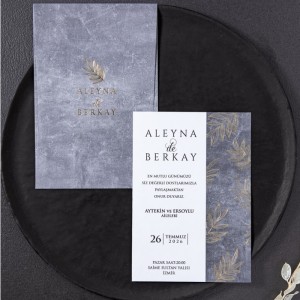 Zarfı İçi Gri Mermer Desen Baskılı Özel Tasarım Davetiye