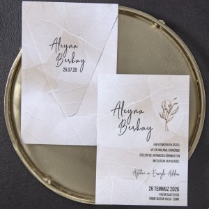 Zemini Mermer Desen Baskılı Üçgen Kapak Zarflı Davetiye