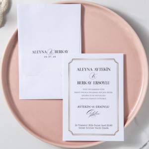 İç Kartı Sade Yaldız Süslemeli Beyaz Zarflı Davetiye Tasarımı