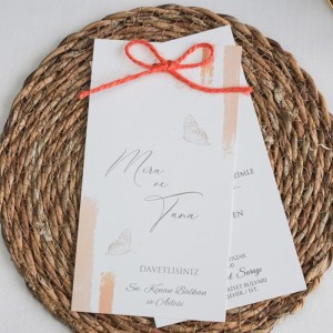 Turuncu İpli İki Kartlı Sade Renkli Davetiye Modeli