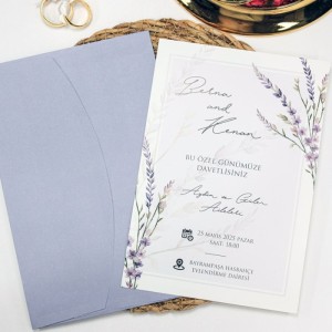 Lila Rengi Zarflı Lavanta Temalı Davetiye Modeli