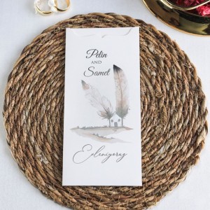 Dik Tasarlanmış Tüy Temalı Sade Düğün Davetiyesi