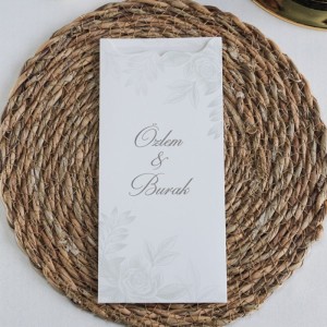 Beyaz Zemine Sade Desen Baskılı Düğün Davetiyesi