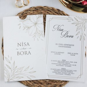 Zarfı İçi Yaldızlı Çiçek Kombinli Davetiye Modeli