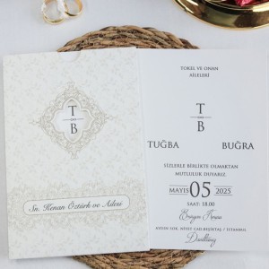 Zarfın Üzeri Barok Desenli Pencereli Davetiye Modeli