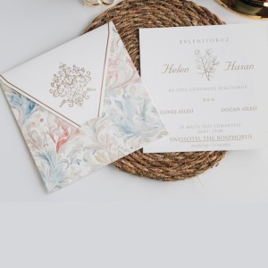 Zarfı Renkli Çiçek Desenli Davetiye Modeli