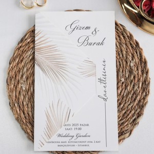 Soldan Katlamalı Yaprak Desenli Zarfsız Davetiye