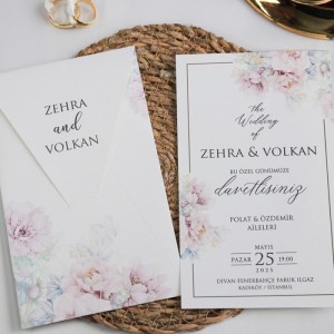 Zarfı İçi Çiçek Kombinli Zarfı Baskılı Davetiye Modeli