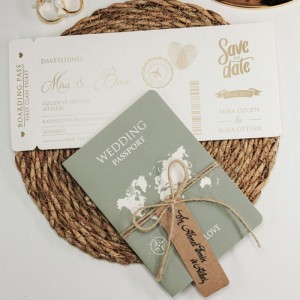 Gri Renkli Pasaport Görünümlü Uçak Biletli Davetiye