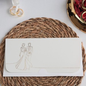 Altın Yaldız Gelin Damat Süslemeli Katlamalı Davetiye