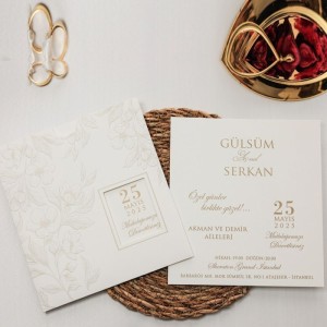 Zarfı Kare Kabartma Desen Laklı Pencereli Davetiye