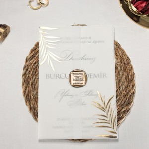 Şeffaf Aydıngere Yaldız Süslemeli Mühürlü Düğün Davetiyesi