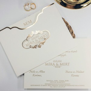 Zarfı Özel Kesim Yaldız Süslemeli Pencereli Düğün Davetiyesi