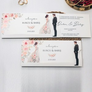 Sağa Çekmeli Gelin Damat Temalı Düğün Davetiyesi