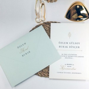 Zarfı Açık Yeşil Ofset Baskılı Sade Davetiye Modeli