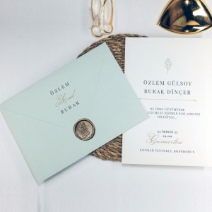 Zarfı Açık Yeşil Ofset Baskılı Mühürlü Davetiye Modeli