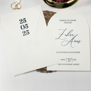 İçi Oval Kesimli Sade Zarfı Baskılı Davetiye Tasarımı