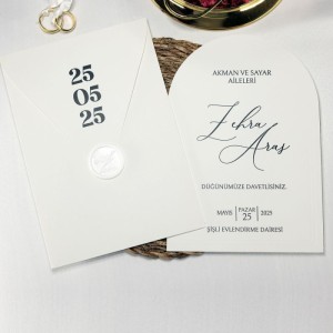 İçi Oval Kesimli Sade Zarfı Baskılı Mühürlü Davetiye Tasarımı