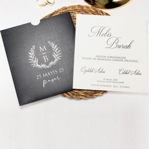 Kare Siyah Zarfa Gümüş Yaldız Baskılı Davetiye