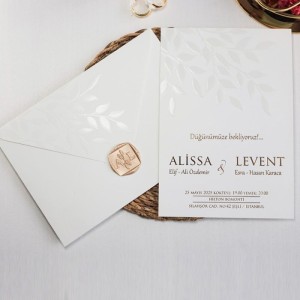 Yaprak Desenli Laklı Sade Mühürlü Davetiye Modeli