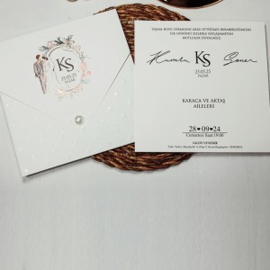 Zarfı Gelin Damat Figürlü Pencereli Davetiye Tasarımı