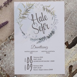 Üstü Çelenkli Beyaz Davetiye Modeli