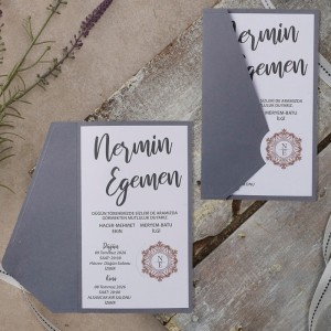 Soldan Katlamalı Dışı Gri Zarfsız Davetiye Modeli