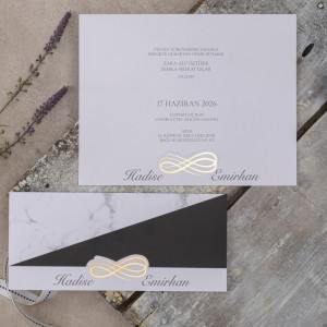 Siyah Mermer Desen Karışımlı Katlamalı Davetiye Modeli