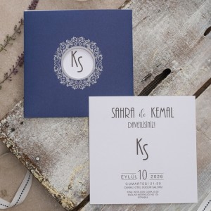 Lacivert Pencereli Kare Zarflı Sade Davetiye Modeli