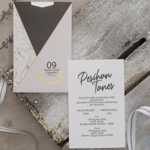 Zarfı Üstten Kesimli Arkadan Geçmeli Ekonomik Düğün Davetiyesi