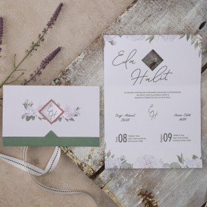 Katlamalı Pencereli Geçmeli Zarfsız Sade Düğün Davetiyesi