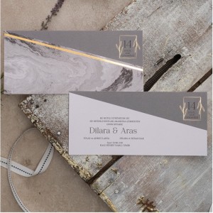 Gri Mermer Desen Yatay Tasarımlı Modern Düğün Davetiyesi