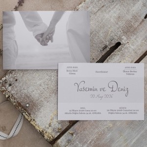 Ele Ele Tutuşan Çift Resimli Sade Davetiye Modeli