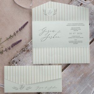 İçi Dışı Çizgili Tasarımlı Üstten Alttan Katlamalı Düğün Davetiyesi