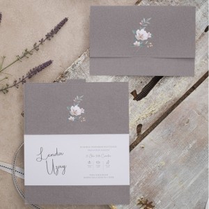 Dışı Koyu Gri Katlamalı Beyaz Baskı Alanlı Katlamalı Davetiye