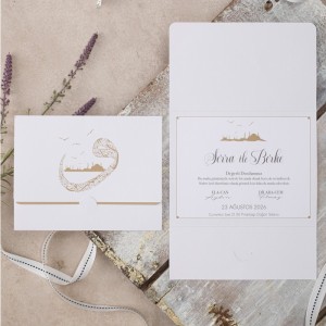 Dışı Vav Harfli İslami Temalı Katlamalı Düğün Davetiyesi