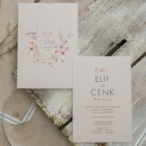 Dikdörtgen Üstten Kesik Zarflı Çiçek Desen Kombinli Davetiye Modeli