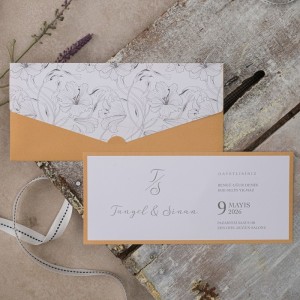 Zarfı Katlamalı Açık Kahverengi Desen Kombinli Davetiye Tasarımı