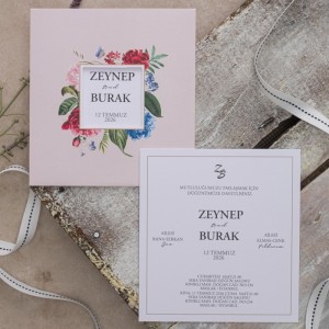 Kare Pencereli Zarfa Çiçek Desenli Davetiye Modeli