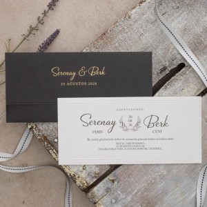 Siyah Yatay Katlamalı Zarfa Yaldız Baskılı Davetiye Tasarımı